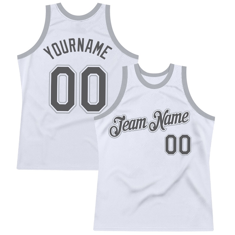 Custom White Steel Gray-Gray Authentic Throwback Basketball Jersey
