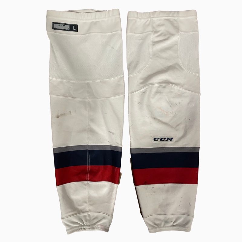 ECHL – Used CCM Hockey Socks (White/Navy/Red)