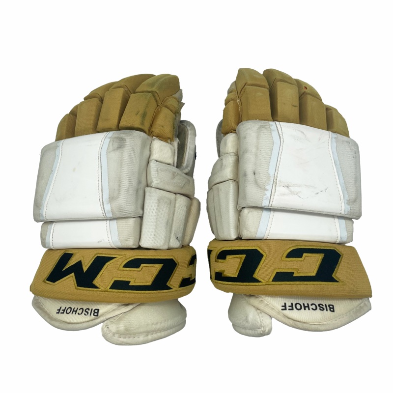 CCM HG97PP – Used NHL Pro Stock Hockey Glove – Vegas Golden Knights (White/Gold)
