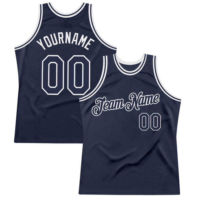 Custom Navy White Authentic Throwback Basketball Jersey