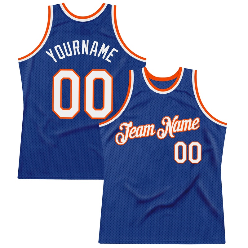 Custom Royal White-Orange Authentic Throwback Basketball Jersey