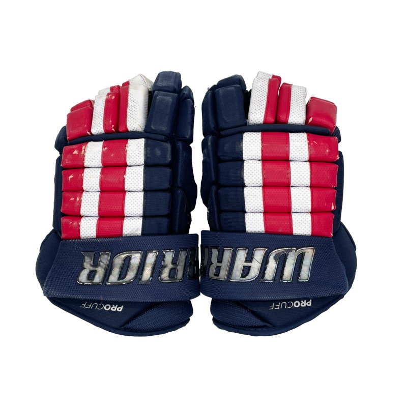Warrior Alpha FR Pro – Used Pro Stock Hockey Glove (Navy/Red/White)