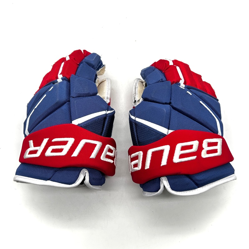 Bauer Vapor Hyperlite – Used NHL Pro Stock Glove – Justin Barron (Blue/Red/White)