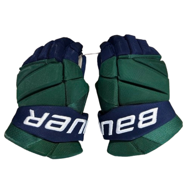Bauer Vapor Hyperlite – Used Pro Stock Hockey Gloves (Green/Navy)