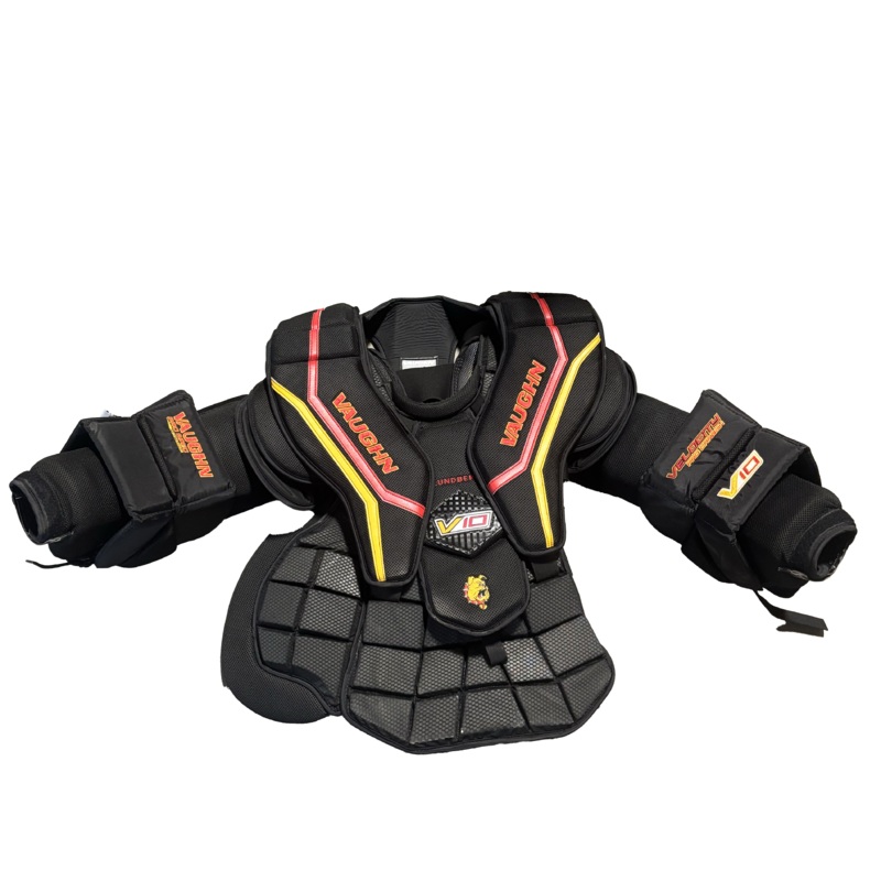 Vaughn Velocity V10 – Used Pro Stock Goalie Chest Protector (Black/Red)