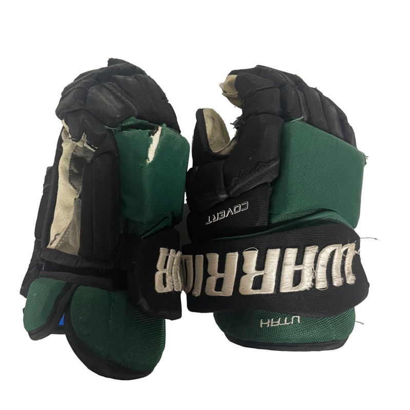 Warrior Covert – Used ECHL Pro Stock Hockey Gloves (Green/Black)