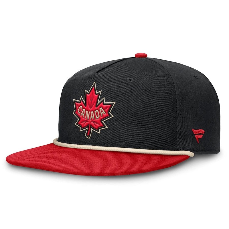 Men’s Canada Fanatics Black/Red 2025 4 Nations Face-Off Golfer Snapback Hat