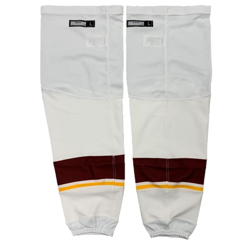AHL – Used CCM Hockey Socks (White/Maroon/Yellow)