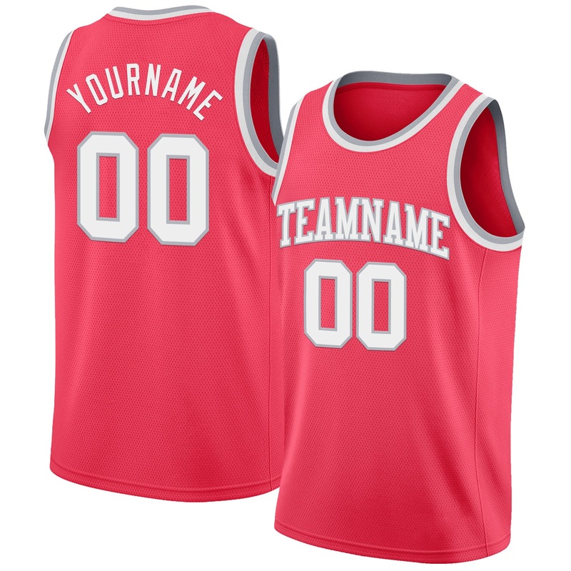 Custom Neon Pink White-Gray Authentic Basketball Jersey