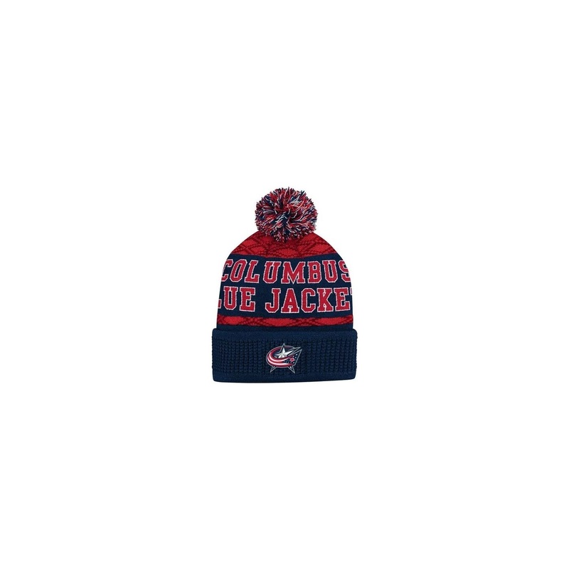 Outerstuff Hat Puck Pattern Cuffed Pom Columbus Blue Jackets