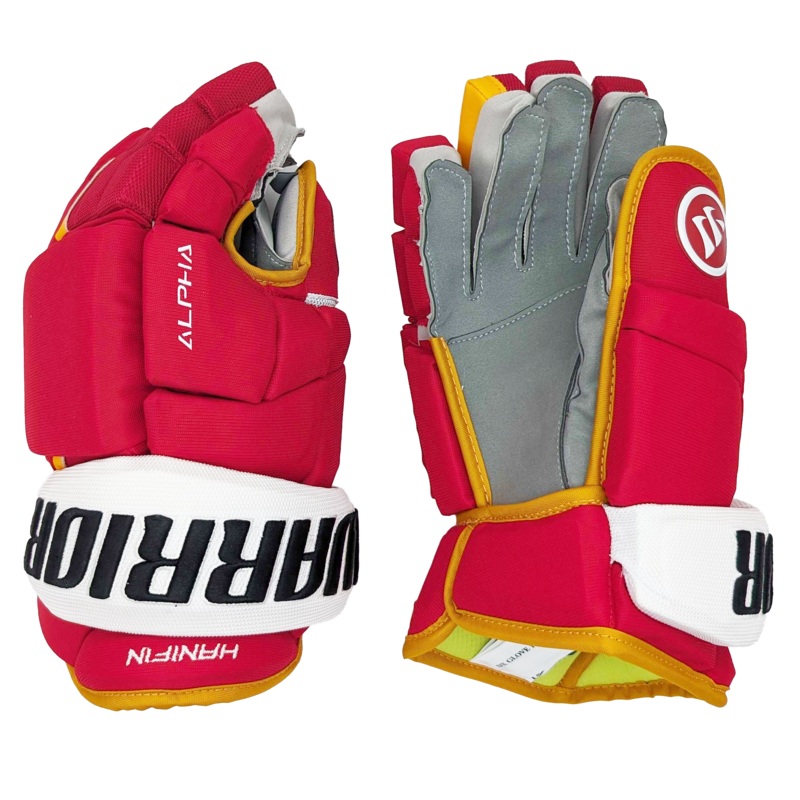 Warrior Alpha DX – NHL Pro Stock Glove – Noah Hanifin (Red/Yellow/White)