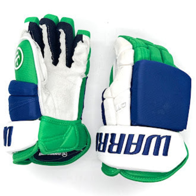 Warrior Covert QR1 Pro – NHL Used Pro Stock Glove – Brendan Lemieux (Blue/Green/White)