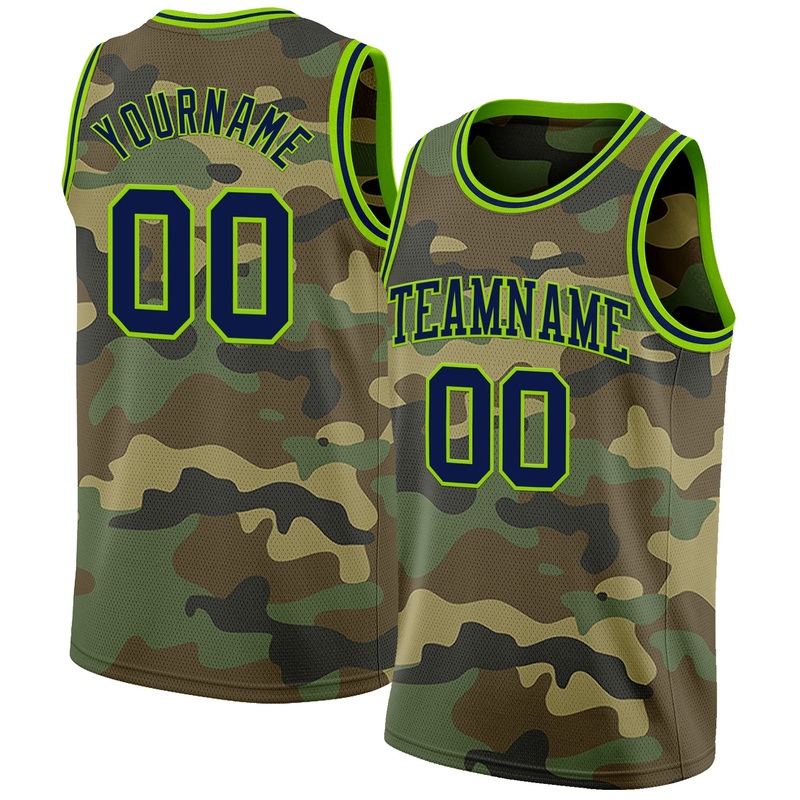 Custom Camo Navy-Neon Green Authentic Salute To Service Basketball Jersey
