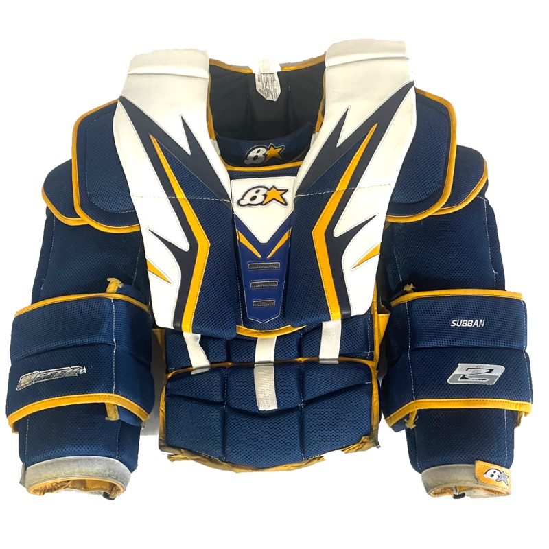 Brians Optik 2 – Used Pro Stock Goalie Chest Protector (Navy/White/Yellow)
