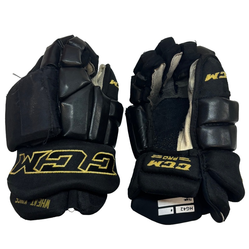 CCM HG42PP – Used WHL Pro Stock Hockey Gloves (Black/Gold)