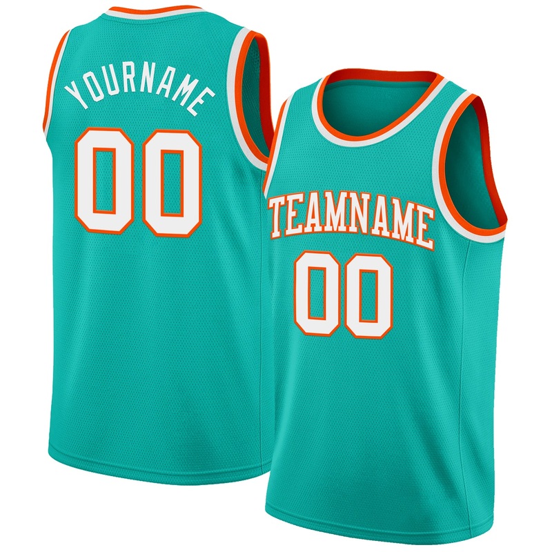 Custom Aqua White-Orange Authentic Basketball Jersey