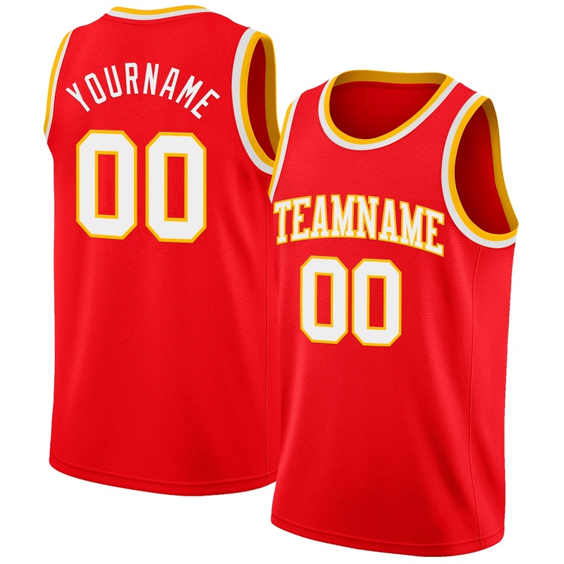 Custom Fire Red White-Gold Authentic Basketball Jersey