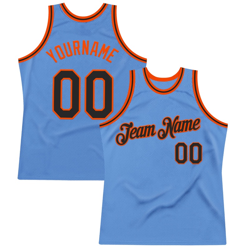 Custom Light Blue Black-Orange Authentic Throwback Basketball Jersey