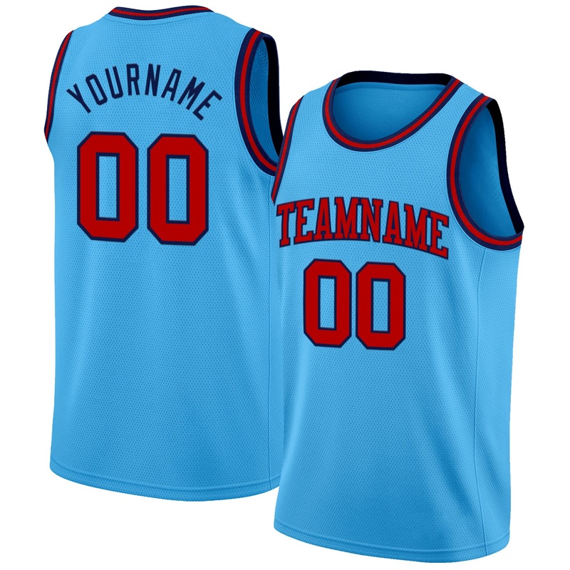 Custom Sky Blue Red-Navy Authentic Basketball Jersey