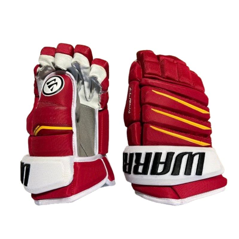 Warrior Alpha QX – NHL Pro Stock Glove – Calgary Flames (Red/Yellow/White)