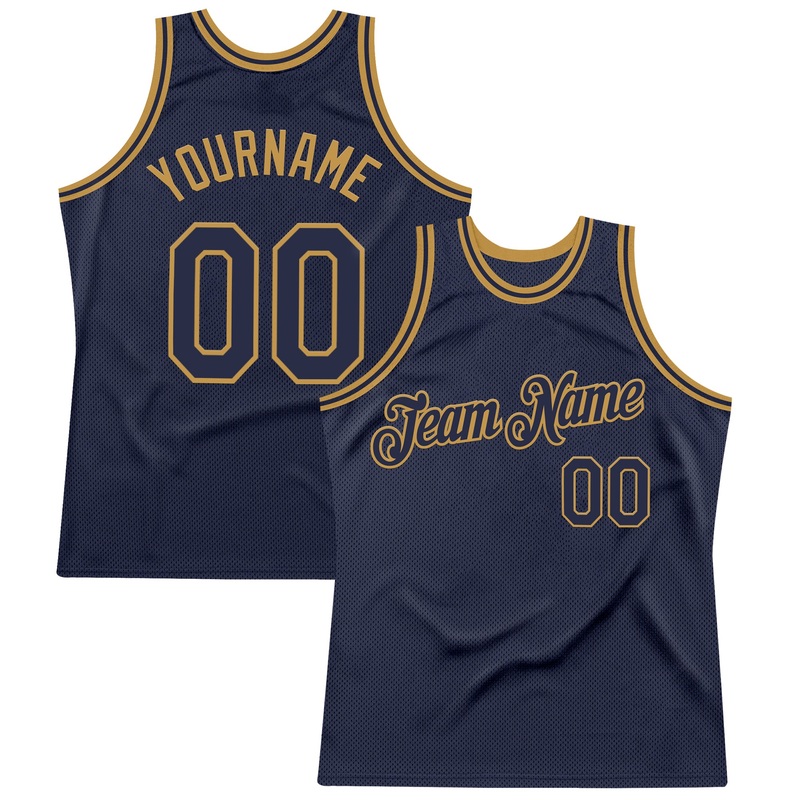 Custom Navy Old Gold Authentic Throwback Basketball Jersey