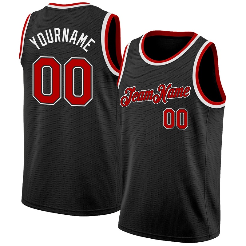 Custom Black Red-White Authentic Basketball Jersey
