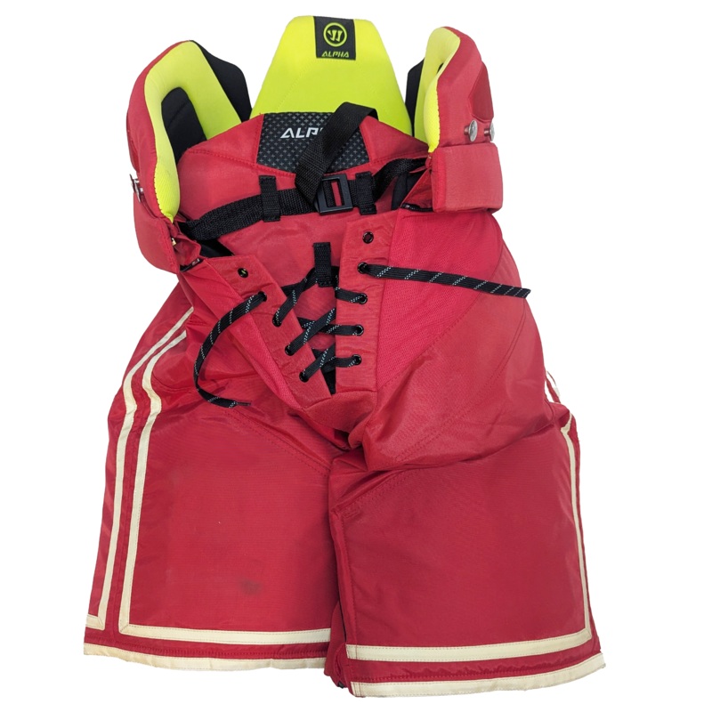 Warrior Alpha Pro – Used NHL Pro Stock Hockey Pants – Calgary Flames Heritage Classic (Red/Gold)