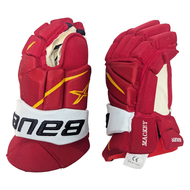 Bauer Vapor 2X Pro – NHL Pro Stock Glove – Connor Mackey (Red/Yellow/White) *Stained*