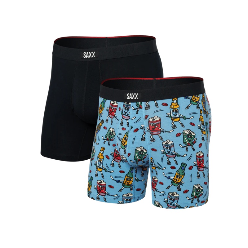 Vibe Xtra Soft Comfort Boxer Brief 2 Pack – Beer Hockey/Black