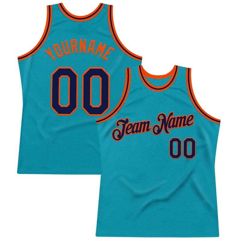Custom Teal Navy-Orange Authentic Throwback Basketball Jersey