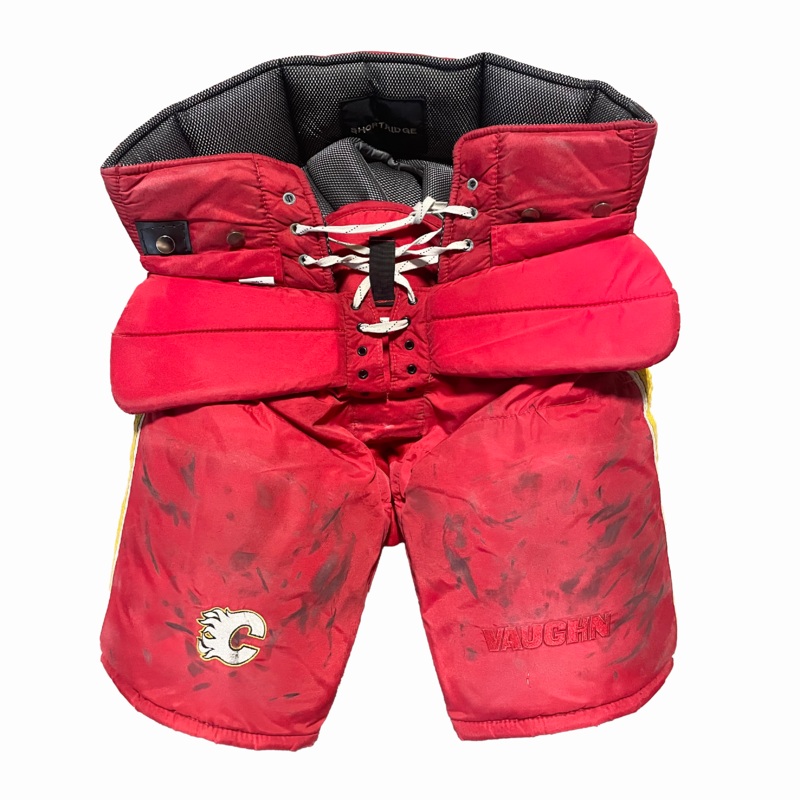Vaughn – Used NHL Pro Custom Goalie Pants – Calgary Flames (Red/White/Yellow)