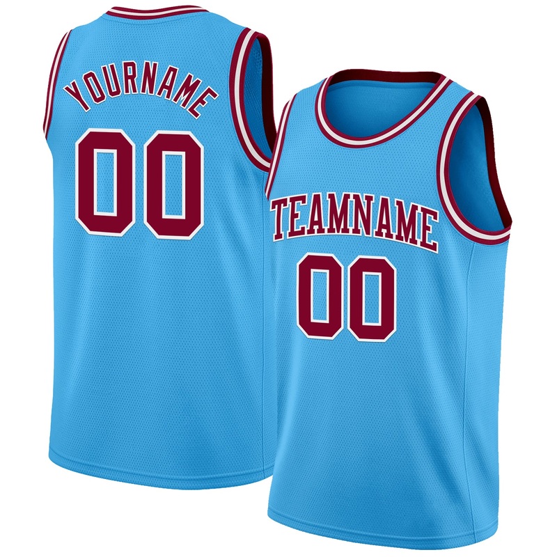 Custom Sky Blue Maroon-White Authentic Basketball Jersey