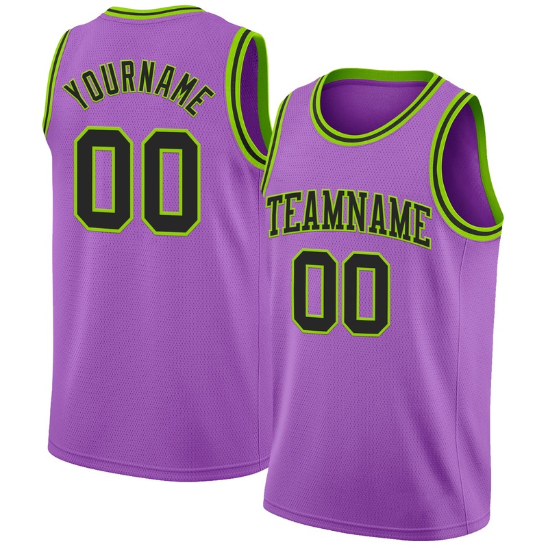 Custom Medium Purple Black-Neon Green Authentic Basketball Jersey