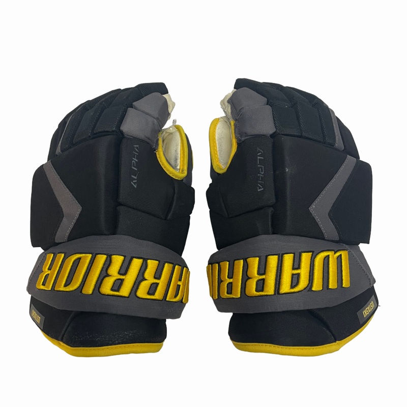 Warrior Alpha – Used ECHL Pro Stock Glove (Black/Grey/Yellow)