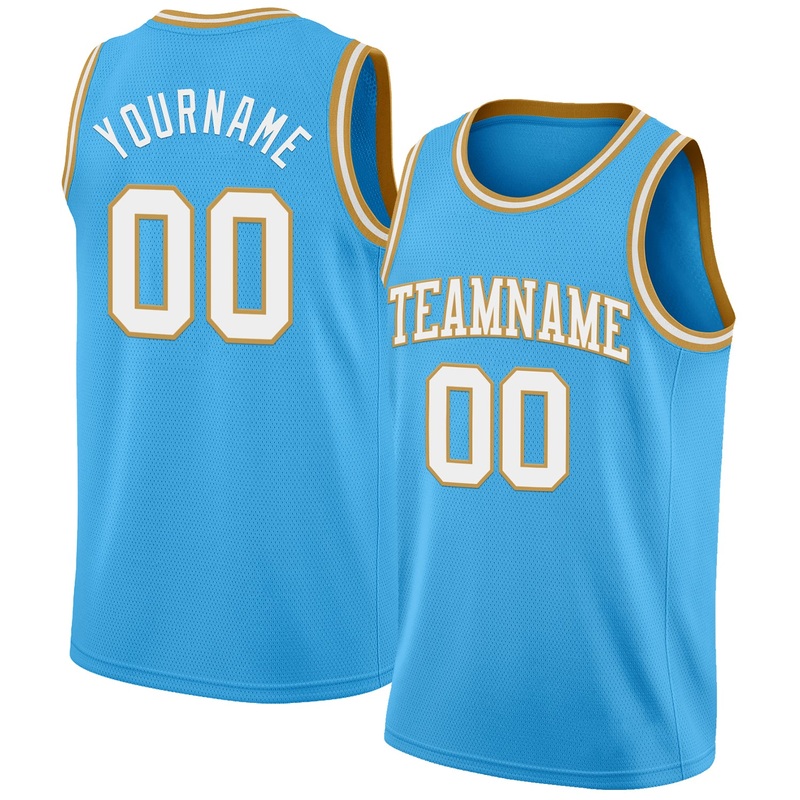 Custom Sky Blue White-Old Gold Authentic Basketball Jersey