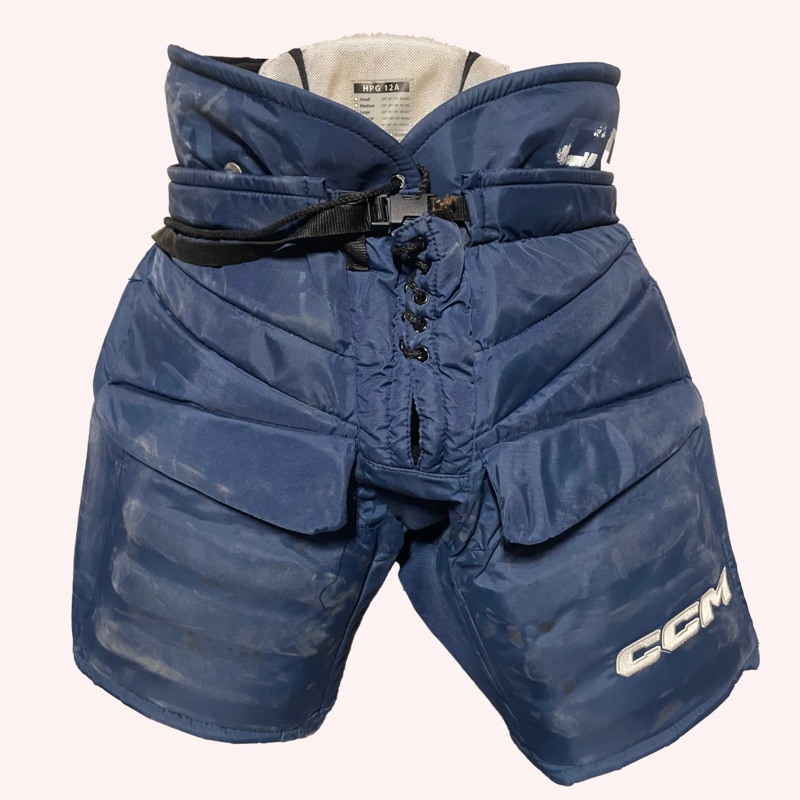 CCM HPG12A – OHL Used Pro Stock Hockey Goalie Pants (Blue/White/Yellow)