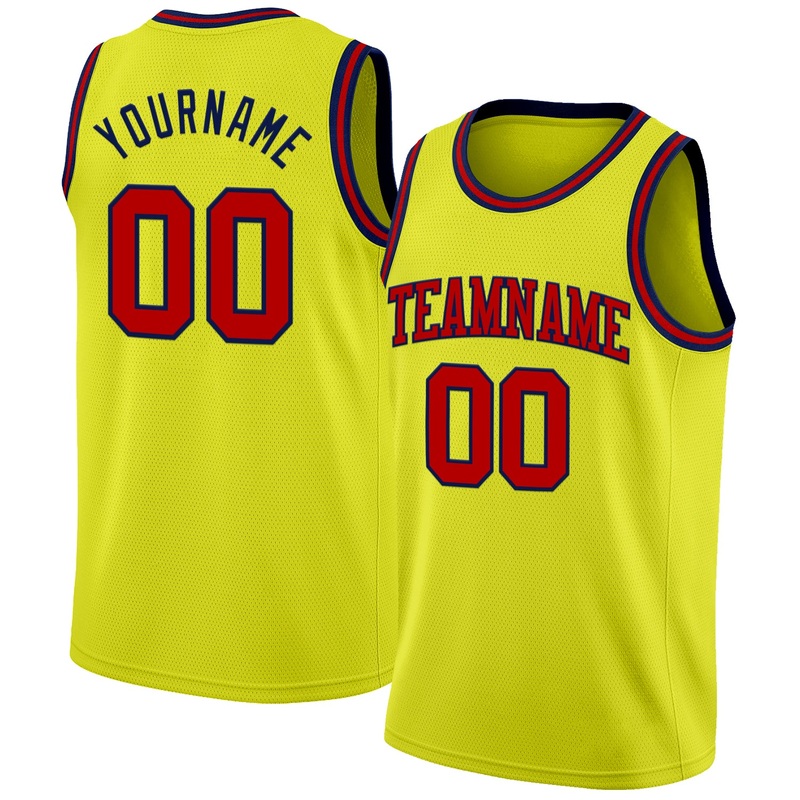 Custom Neon Yellow Red-Navy Authentic Basketball Jersey