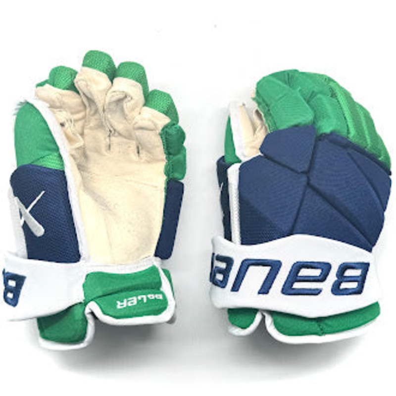 Bauer Vapor Hyperlite – Used NHL Pro Stock Glove – Jack Drury (Blue/Green/White)
