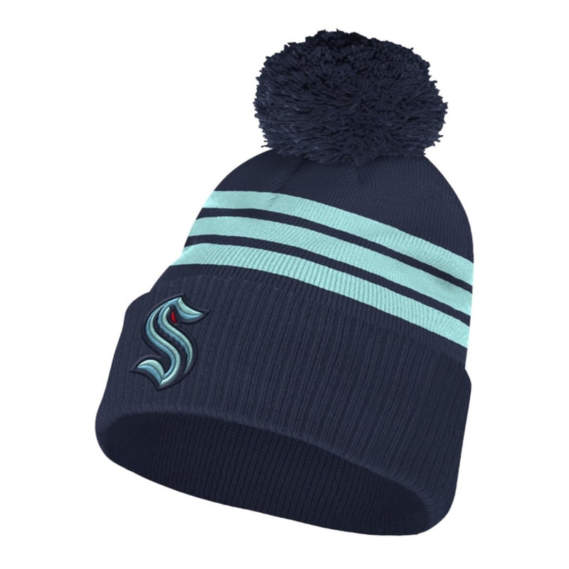 Three Stripe Cuffed Pom Beanie