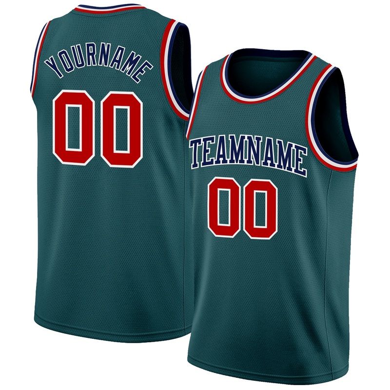 Custom Midnight Green Red White-Navy Authentic Basketball Jersey