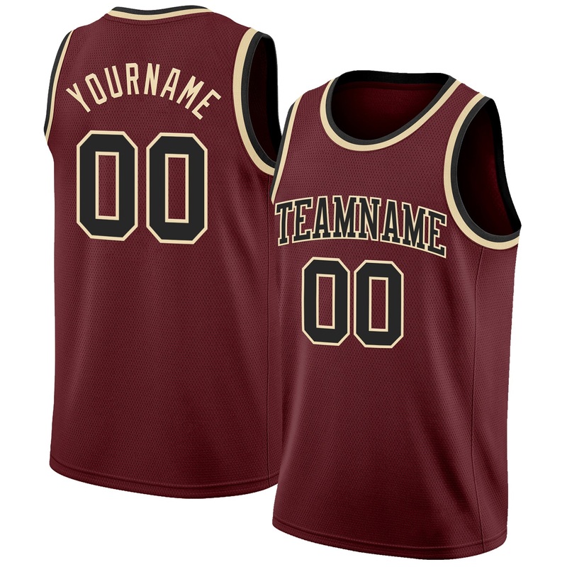 Custom Burgundy Black-Cream Authentic Basketball Jersey