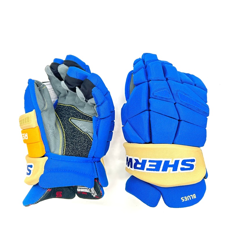 Sherwood Rekker Legend Pro – NHL Pro Stock Glove – St. Louis Blues (Blue/Yellow/Beige)