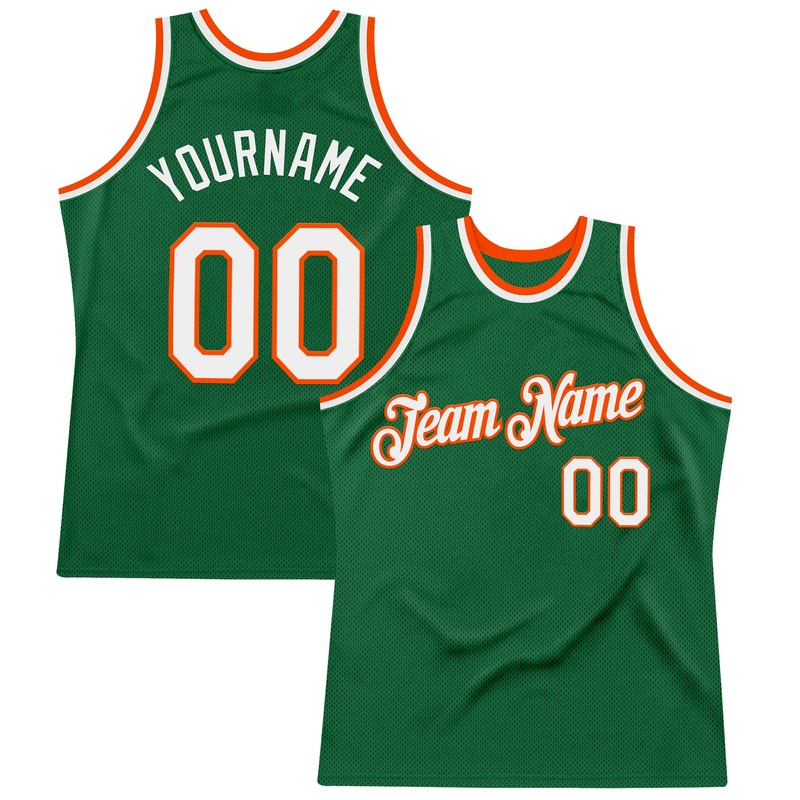 Custom Kelly Green White-Orange Authentic Throwback Basketball Jersey