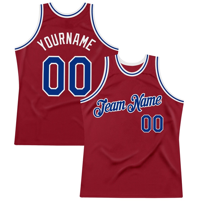 Custom Maroon Royal-White Authentic Throwback Basketball Jersey