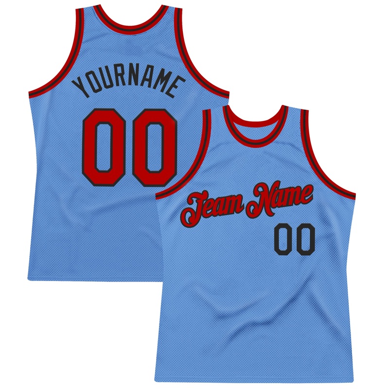 Custom Light Blue Red-Black Authentic Throwback Basketball Jersey
