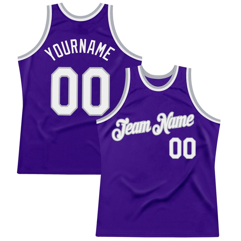 Custom Purple White-Gray Authentic Throwback Basketball Jersey
