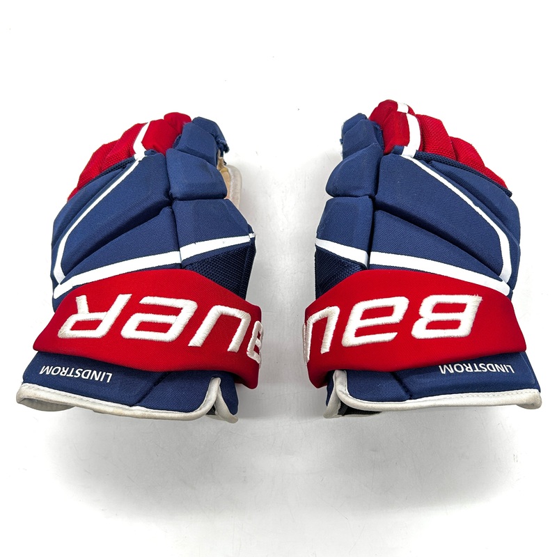 Bauer Vapor Hyperlite – Used NHL Pro Stock Glove – Gustav Lindstrom (Blue/Red/White)