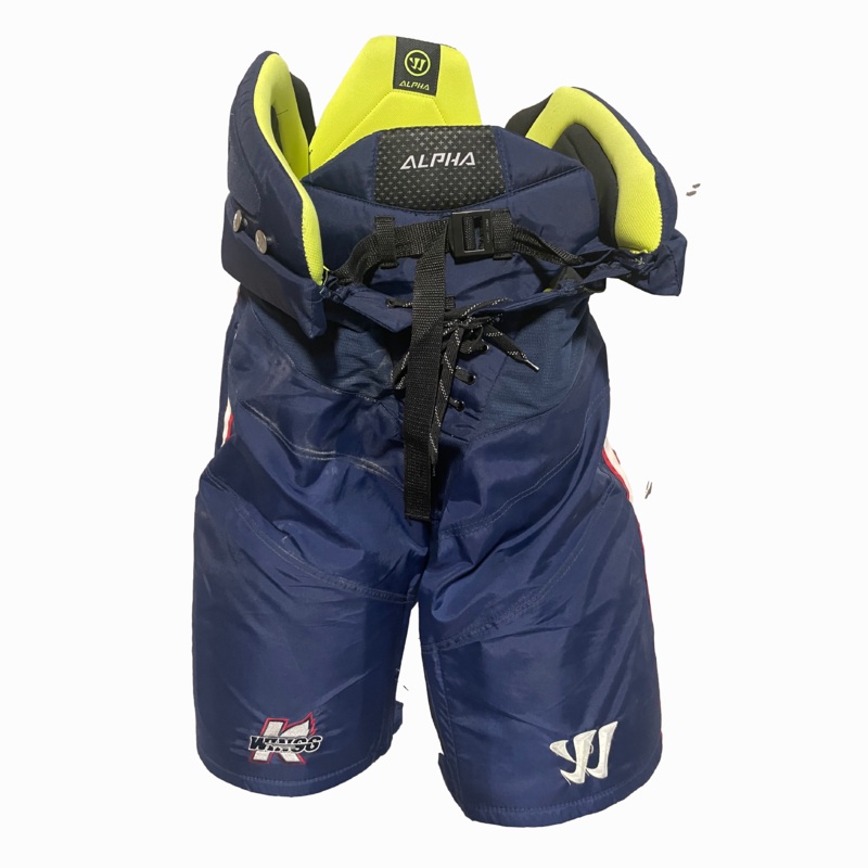 Warrior Alpha – Used ECHL Pro Stock Hockey Pants (Navy/Red/White)