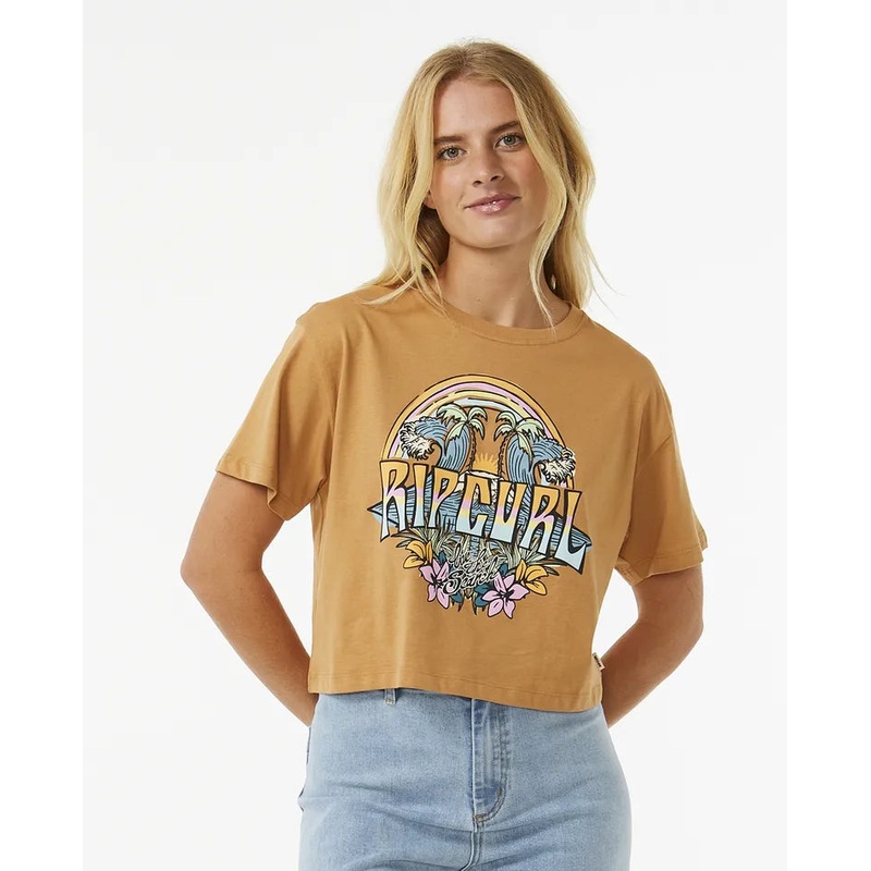 Women’s Block Party Crop Tee|LIGHT BROWN|WHITE|XS|S|M|L|XL
