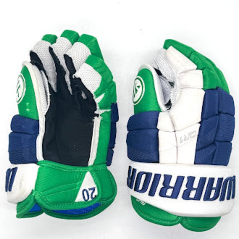 Warrior Covert QR1 Pro – NHL Used Pro Stock Glove – Sebastian Aho (Blue/Green/White)